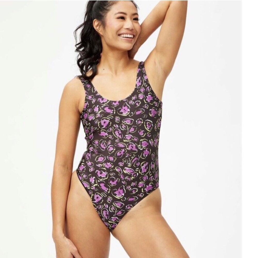 Terez Swimsuit One Piece Tank Style Womens Medium Black Pink Yellow Abstract New